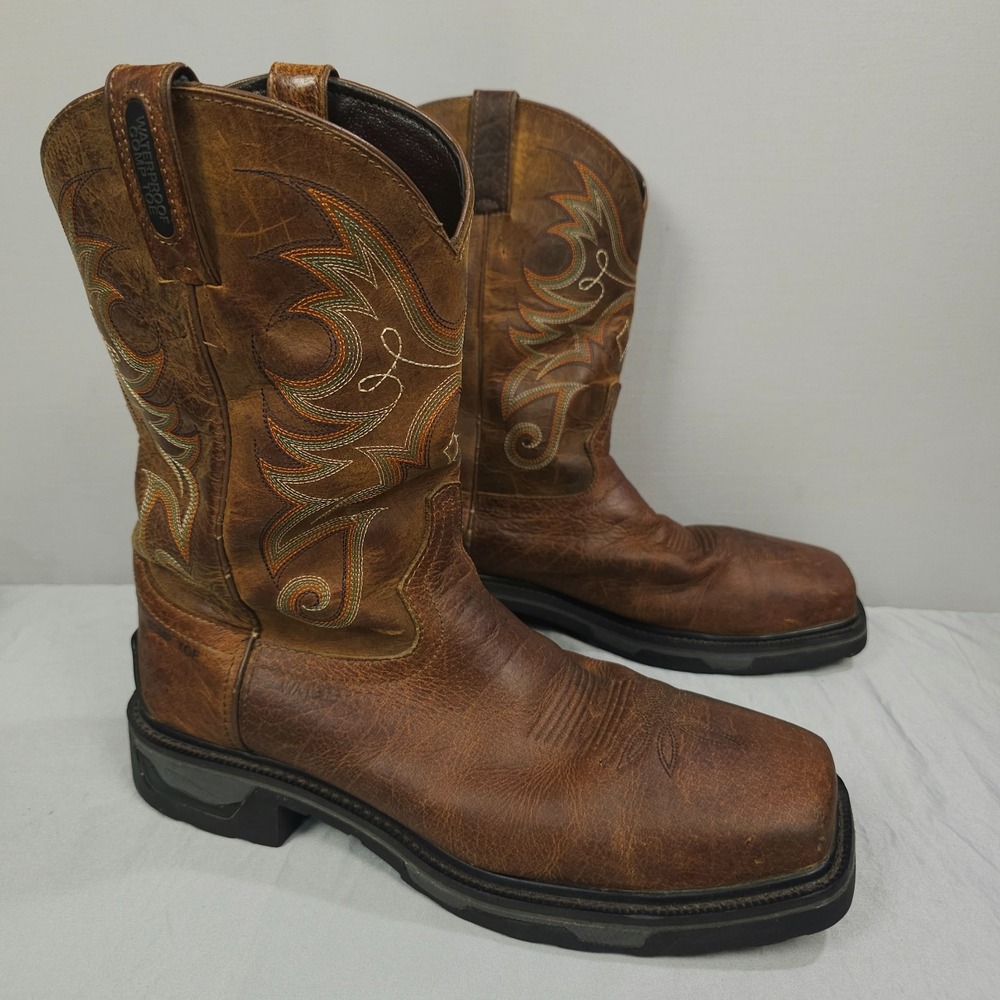 Tony Lama TLX Composite Toe Cowboy Boots Men 11D Brown Leather Square Toe Waterp